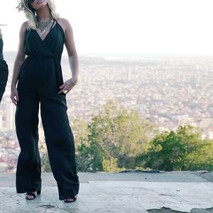 Black satin jumpsuit